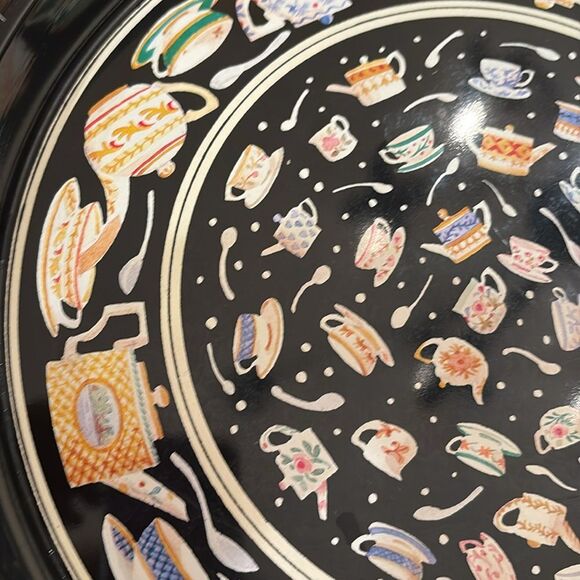 Dept 56 teapot metal serving tray tin tea leave - Picture 2 of 7